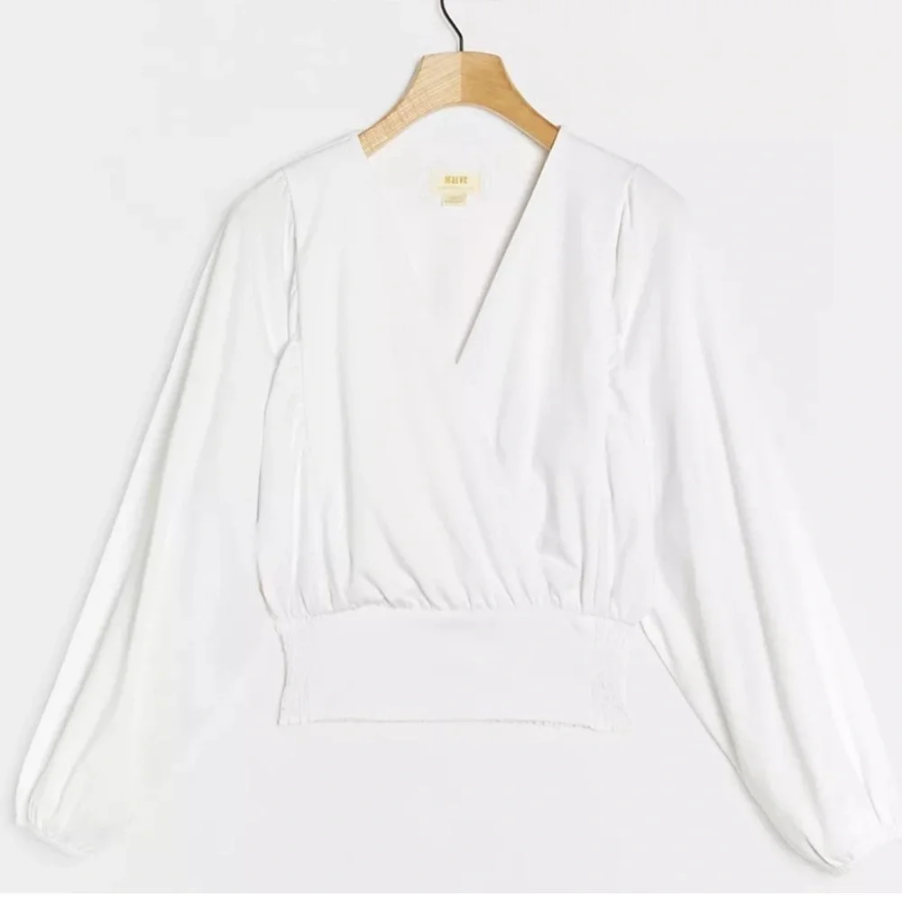 Anthropologie Maeve Blouse Michaela Surplice Smocked Top Puffed Sleeves XS